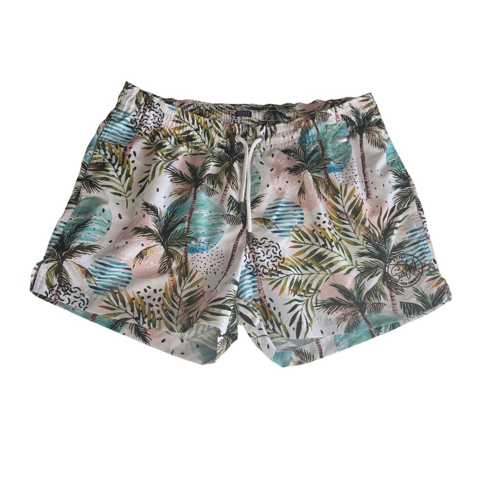 Jockey USA Originals Mens XXL Swim Trunks Tropical Palm Tree Board Shorts White